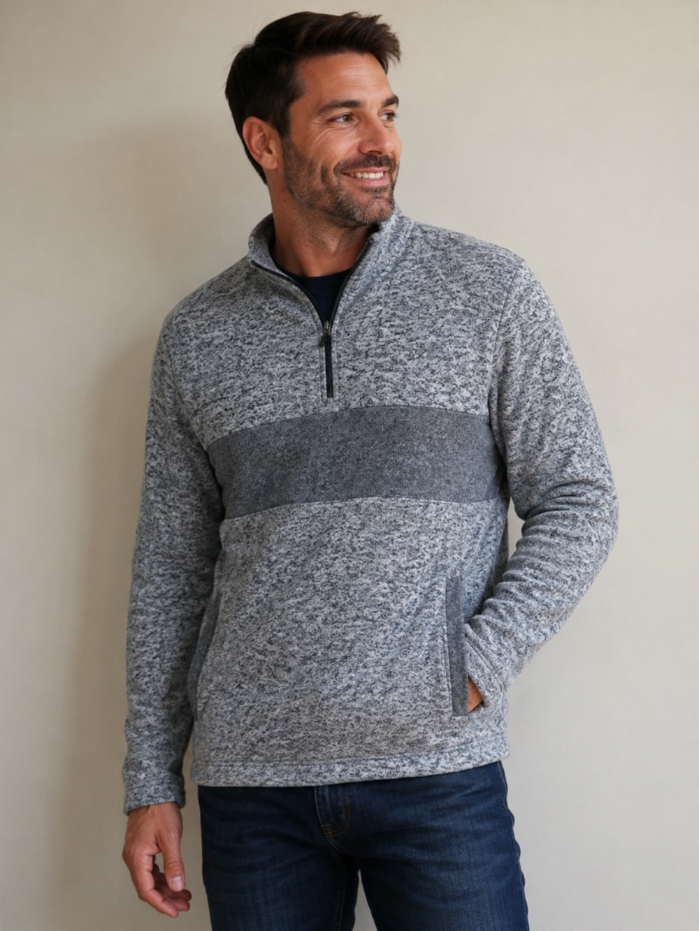 Departwest Mens Gray Quarter-Zip Fleece Sweater Pullover XL‎